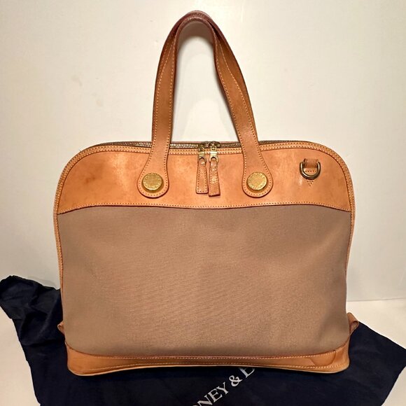 Vintage Dooney & Bourke Cabriolet Canvas & Leather Zip Satchel Carryall Handbag - Picture 2 of 13